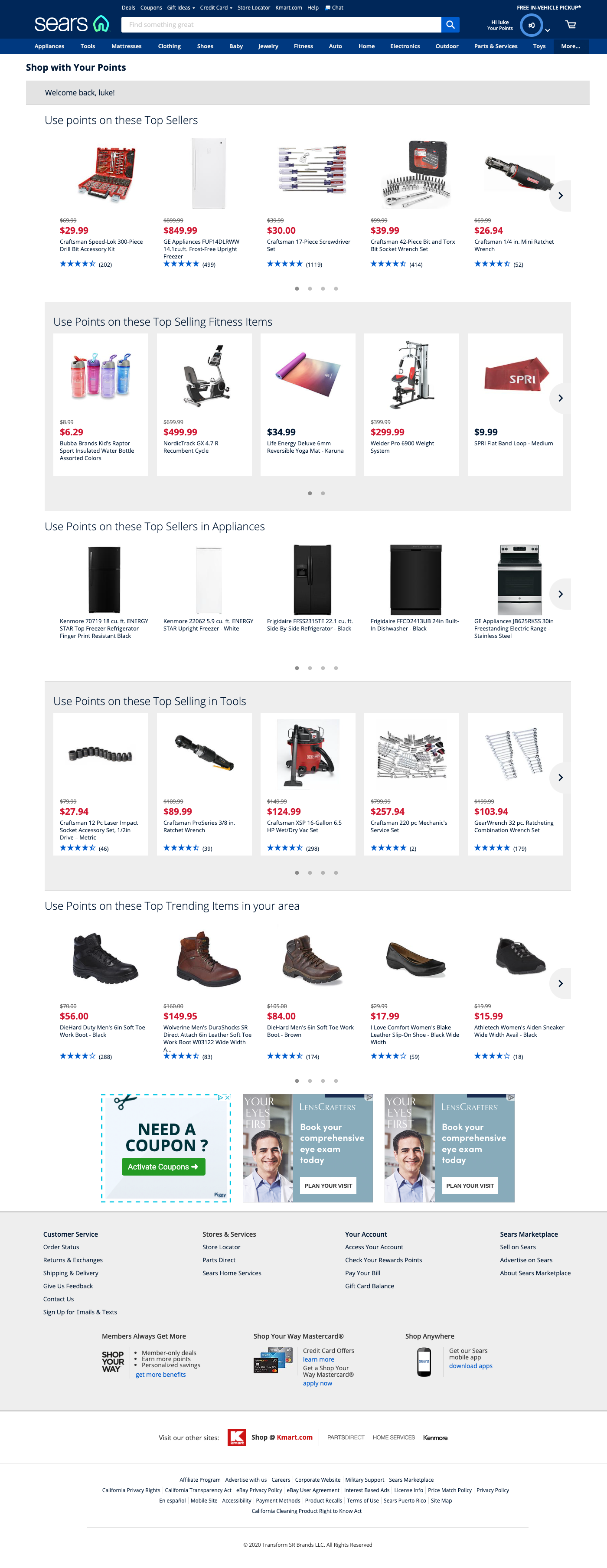 This is an example of a user-focused page utilizing a recommendation engine showing products based on a number of user-criteria
